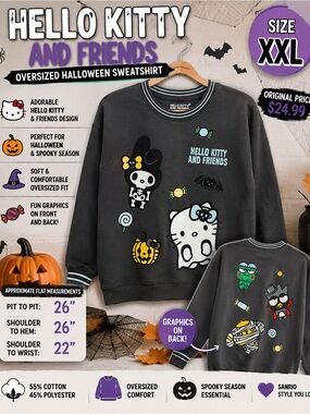 Glow in the dark Sanrio Hello Kitty Oversized Sweatshirt in Charcoal